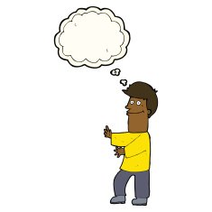 cartoon man gesturing with thought bubble N19