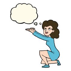 cartoon woman presentation gesture with thought bubble N8