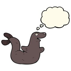 cartoon seal with thought bubble N14