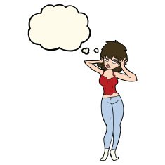 cartoon pretty woman with thought bubble N191