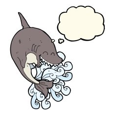 cartoon shark with thought bubble N29
