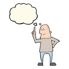 cartoon man pointing finger with thought bubble N4