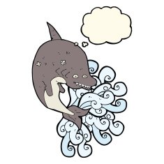 cartoon shark with thought bubble N30