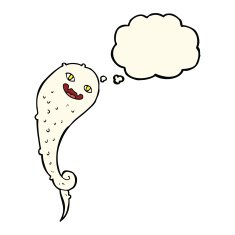 cartoon spooky ghost with thought bubble N37