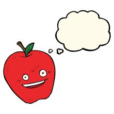 cartoon happy apple with thought bubble N6