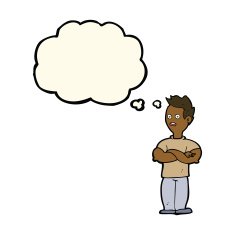 cartoon man with crossed arms thought bubble N19