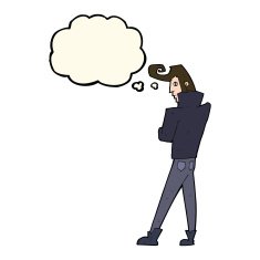 cartoon cool guy with thought bubble N7
