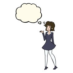 cartoon pretty woman in dress with thought bubble N33