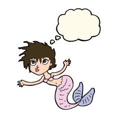 cartoon mermaid with thought bubble N47