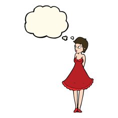 cartoon pretty woman in dress with thought bubble N34