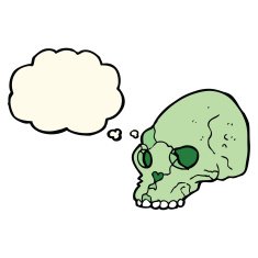 cartoon spooky skull with thought bubble N109