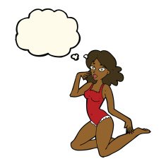 cartoon woman in lingerie with thought bubble N36