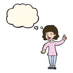 cartoon woman with idea thought bubble N180