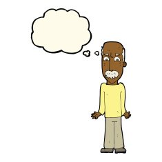 cartoon dad shrugging shoulders with thought bubble N7
