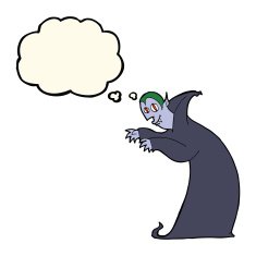 cartoon spooky vampire with thought bubble N6