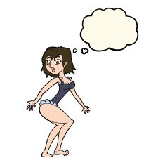 cartoon woman in lingerie with thought bubble N37