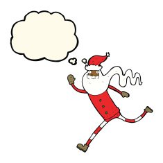 cartoon running santa with thought bubble N6