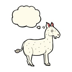 cartoon mule with thought bubble N7