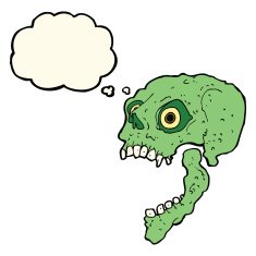 cartoon scary skull with thought bubble N18