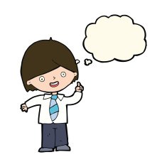 cartoon school boy answering question with thought bubble N35