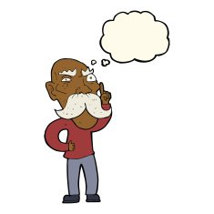 cartoon annoyed old man with thought bubble N46