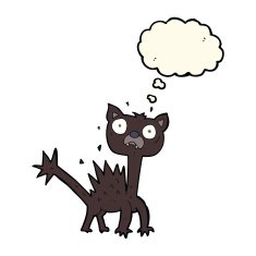 cartoon scared cat with thought bubble N5
