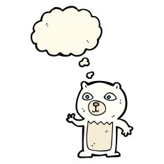 cartoon waving polar bear cub with thought bubble N31