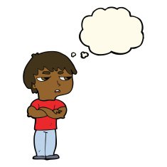 cartoon annoyed boy with thought bubble N29