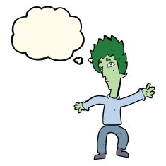 cartoon vampire man with thought bubble N76