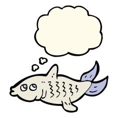 cartoon fish with thought bubble N61