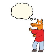 cartoon funny fox man with thought bubble N4