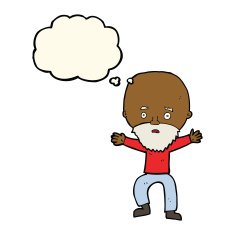 cartoon panicking old man with thought bubble N7