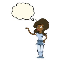 cartoon pretty waitress with thought bubble N7