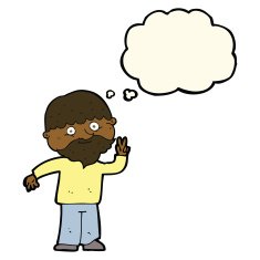 cartoon man giving peace sign with thought bubble N39