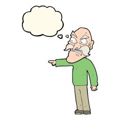 cartoon furious old man with thought bubble N6