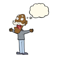 cartoon stressed old man with thought bubble N12