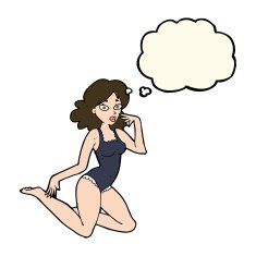 cartoon woman in lingerie with thought bubble N38