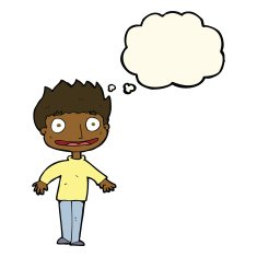 cartoon excited boy with thought bubble N107
