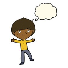 cartoon excited boy with thought bubble N108