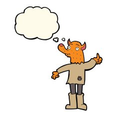 cartoon fox man with thought bubble N40