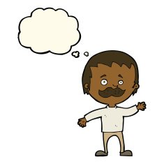 cartoon man with mustache waving thought bubble N23