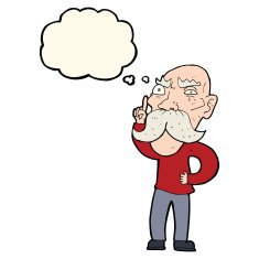 cartoon annoyed old man with thought bubble N47