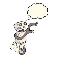 cartoon funny robot with thought bubble N57