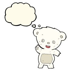 cartoon waving polar bear with thought bubble N45