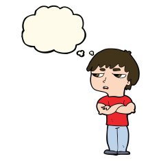 cartoon annoyed boy with thought bubble N30