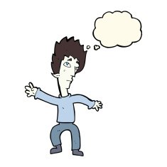 cartoon vampire man with thought bubble N77