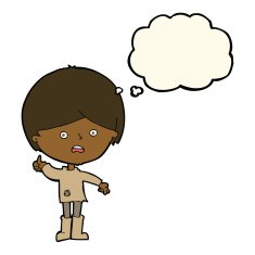 cartoon unhappy boy with thought bubble N42