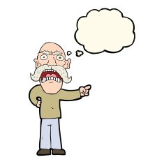 cartoon angry old man with thought bubble N107