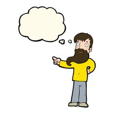 cartoon man with beard pointing thought bubble N7