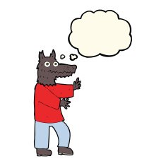 cartoon funny werewolf with thought bubble N8